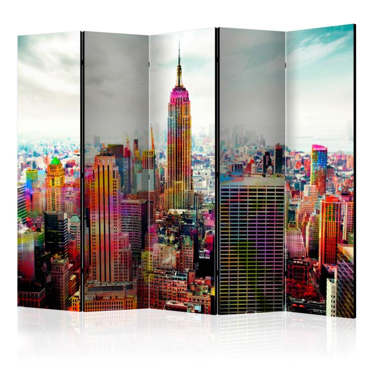Room Divider Colors of New York City II (5-piece) - view of colorful skyscrapers