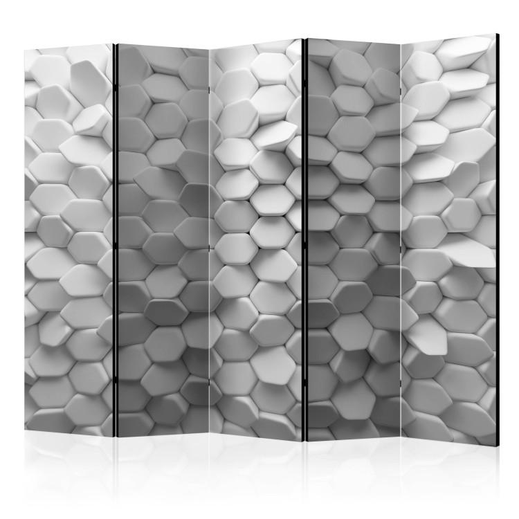 Room Divider White Puzzle II (5-piece) - composition in geometric 3D design