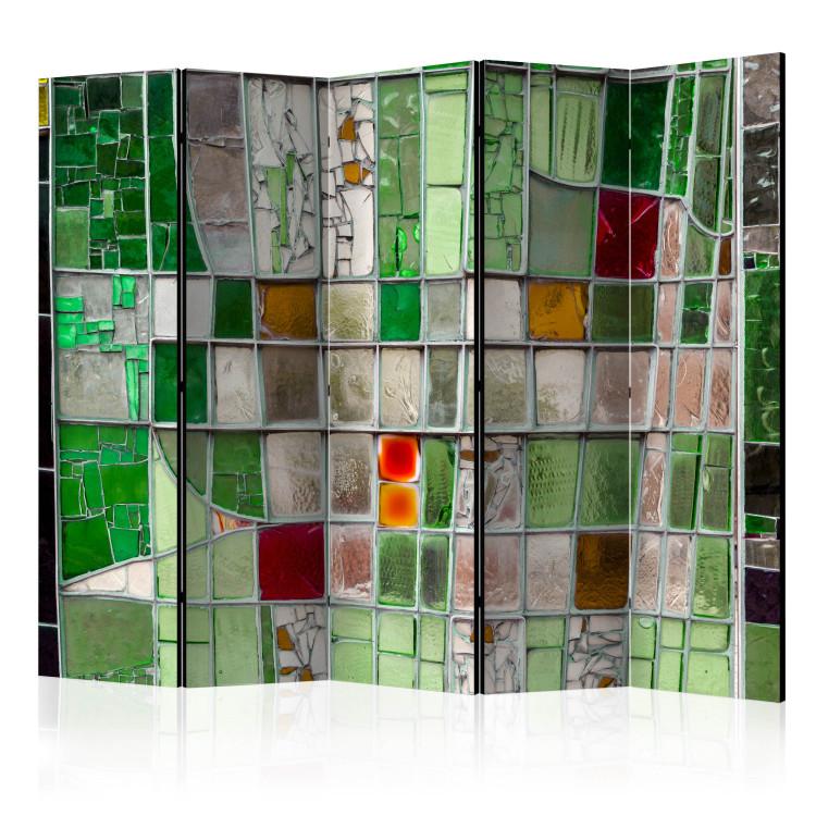 Room Divider Emerald Stained Glass II (5-piece) - pattern with colorful mosaic on glass