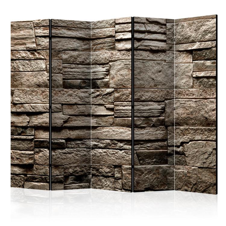 Room Divider Beautiful Brown Stone II (5-piece) - composition with brown background