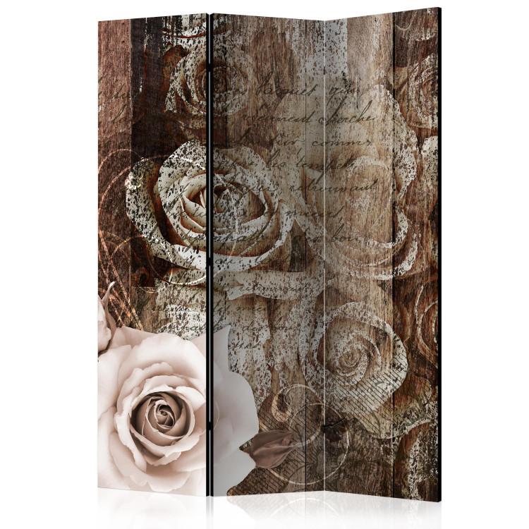 Room Divider Old Wood and Roses (3-piece) - composition with flowers on boards