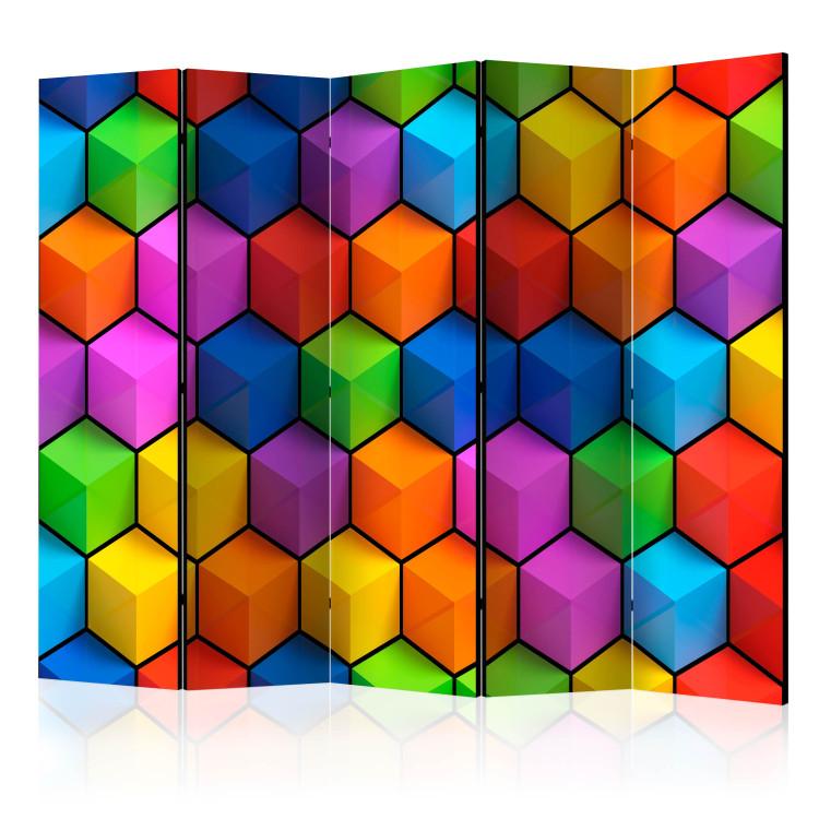 Room Divider Rainbow Geometry II (5-piece) - colorful 3D geometric pattern