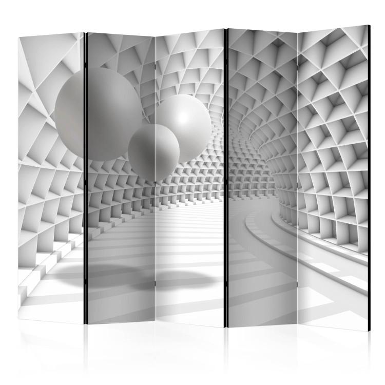 Room Divider Abstract Tunnel II (5-piece) - 3D illusion in white tones