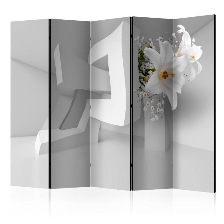 Room Divider Twisted Illusion II (5-piece) - flowers on white background