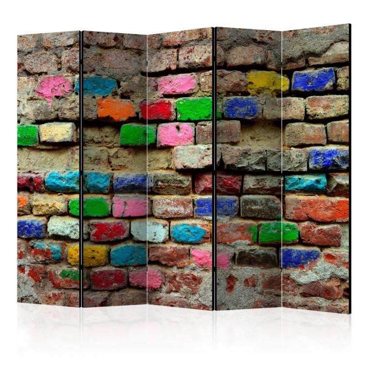 Room Divider Colorful Bricks II (5-piece) - wall with texture of old bricks