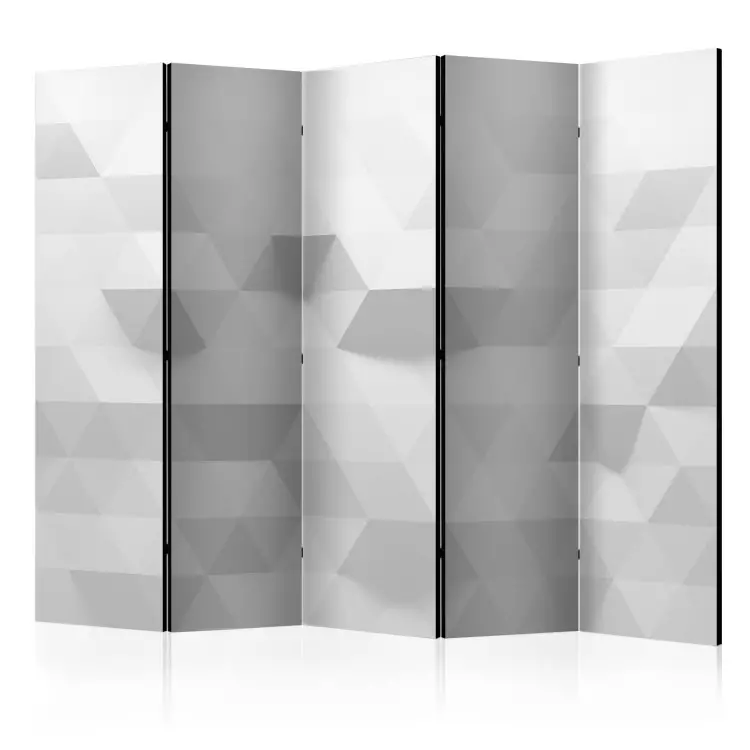 Room Divider Harmony of Triangles II (5-piece) - geometric gray pattern in 3D