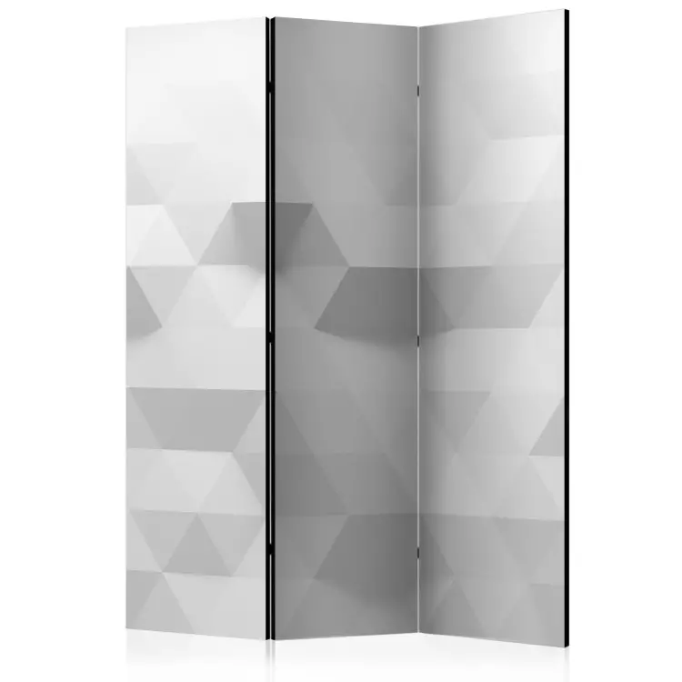 Room Divider Harmony of Triangles (3-piece) - geometric gray background in 3D