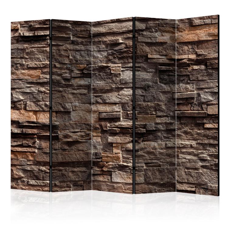 Room Divider Stylish Brown II (5-piece) - composition in stone texture wall