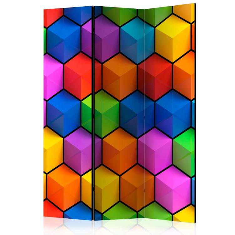 Room Divider Rainbow Geometry (3-piece) - colorful geometric 3D composition