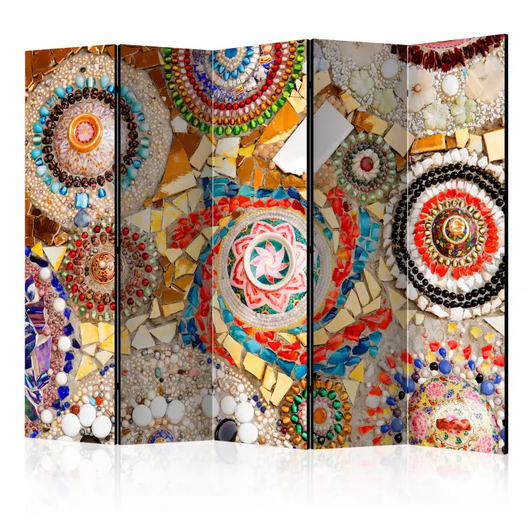 Room Divider Moroccan Mosaic II (5-piece) - colorful ethnic pattern with stones