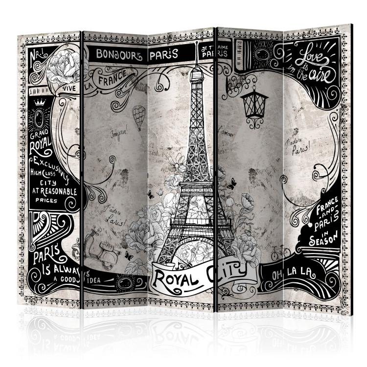 Room Divider Bonjour Paris II (5-piece) - composition with Eiffel Tower and inscriptions