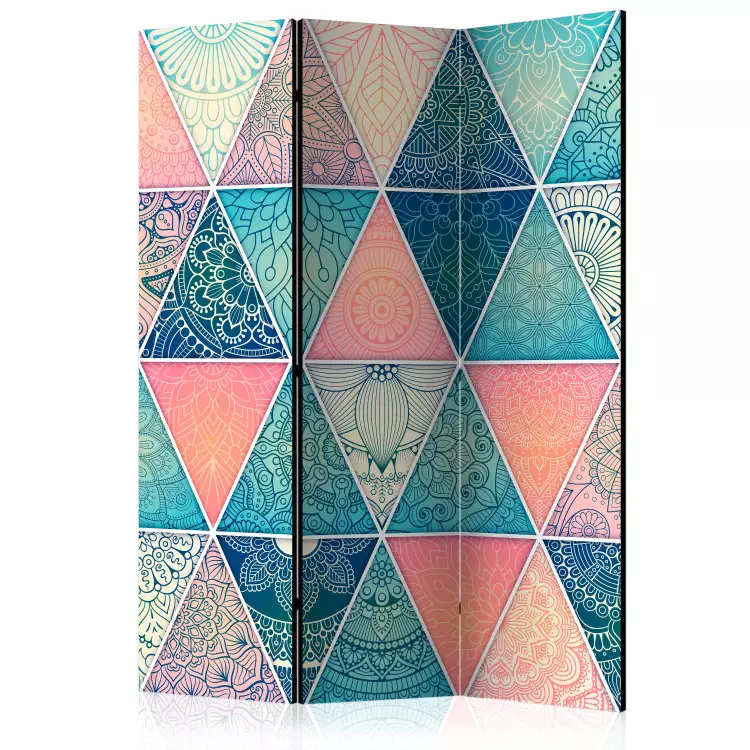Room Divider Oriental Triangles (3-piece) - colorful geometric Mandalas