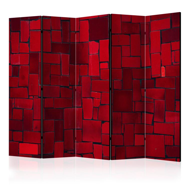 Room Divider Red Imagination II (5-piece) - mosaic of crimson tiles