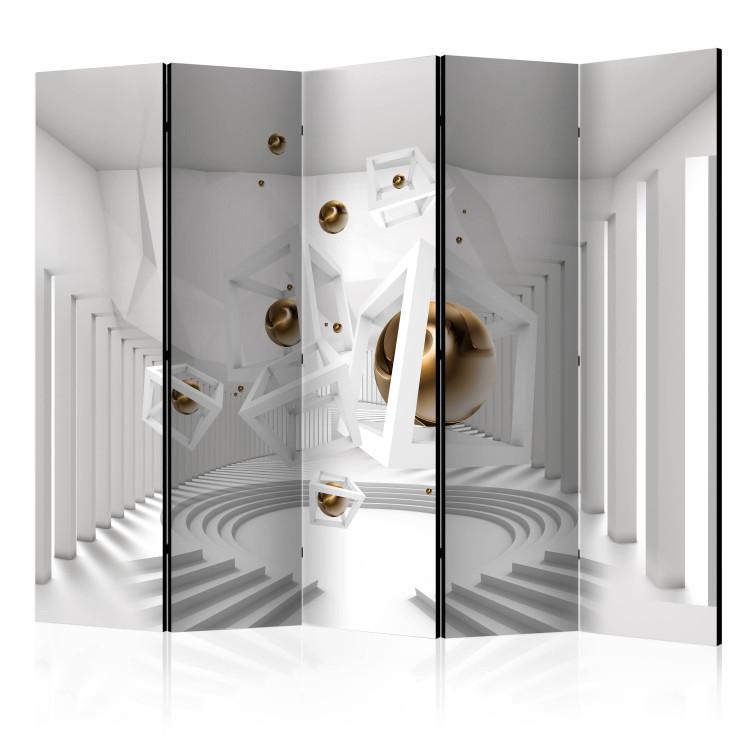 Room Divider Geometric Corridor II (5-piece) - luxurious white 3D illusion