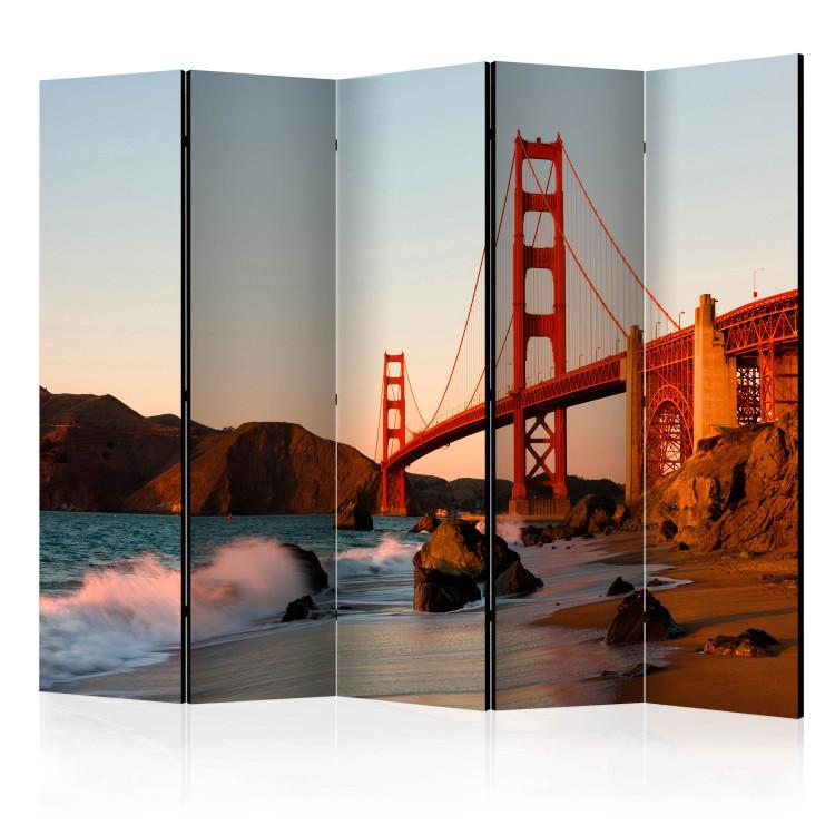 Room Divider Golden Gate Bridge - Sunset (5-piece) - architecture and sea