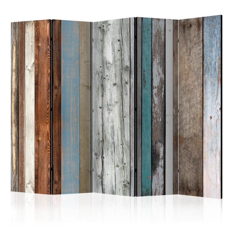 Room Divider Arranged Colors II (5-piece) - composition in colorful strips of planks