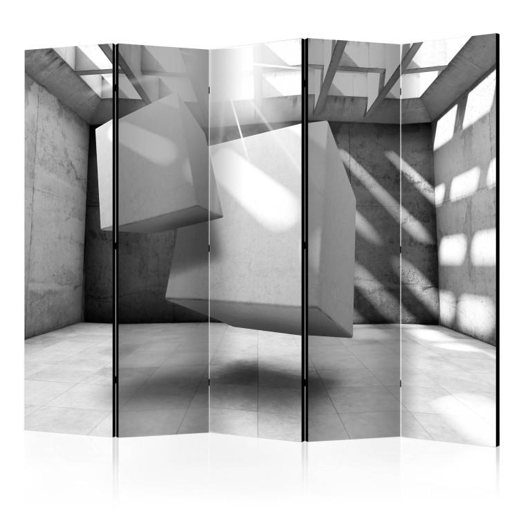 Room Divider Dance of Squares II (5-piece) - white geometric 3D abstraction