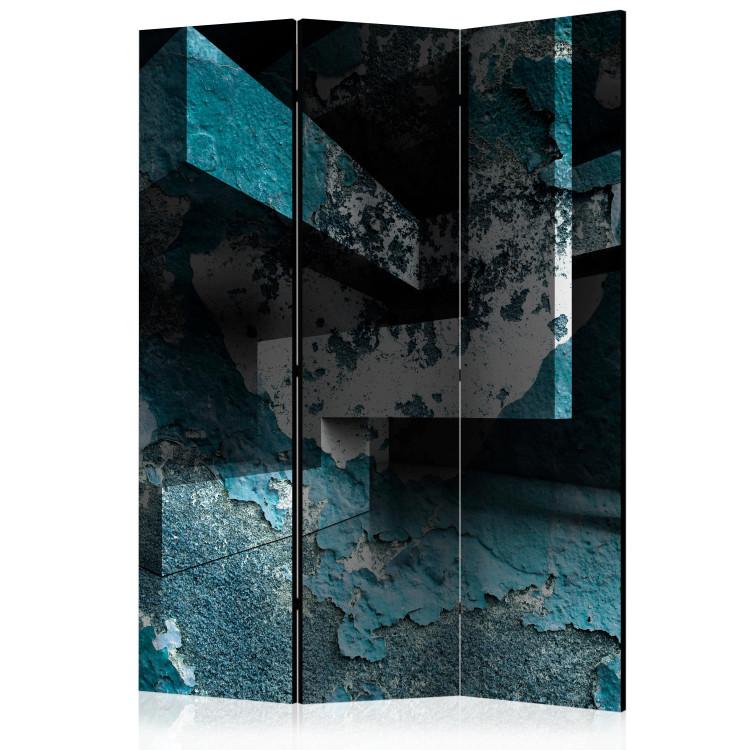 Room Divider Azure Geometry (3-piece) - illusion with a touch of blue