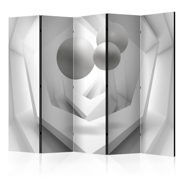 Room Divider White Imagination II (5-piece) - bright illusion in geometric figures