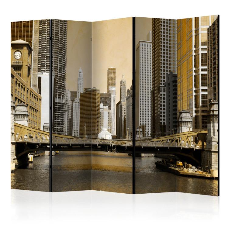 Room Divider Chicago Bridge (Vintage Effect) II (5-piece) - city architecture