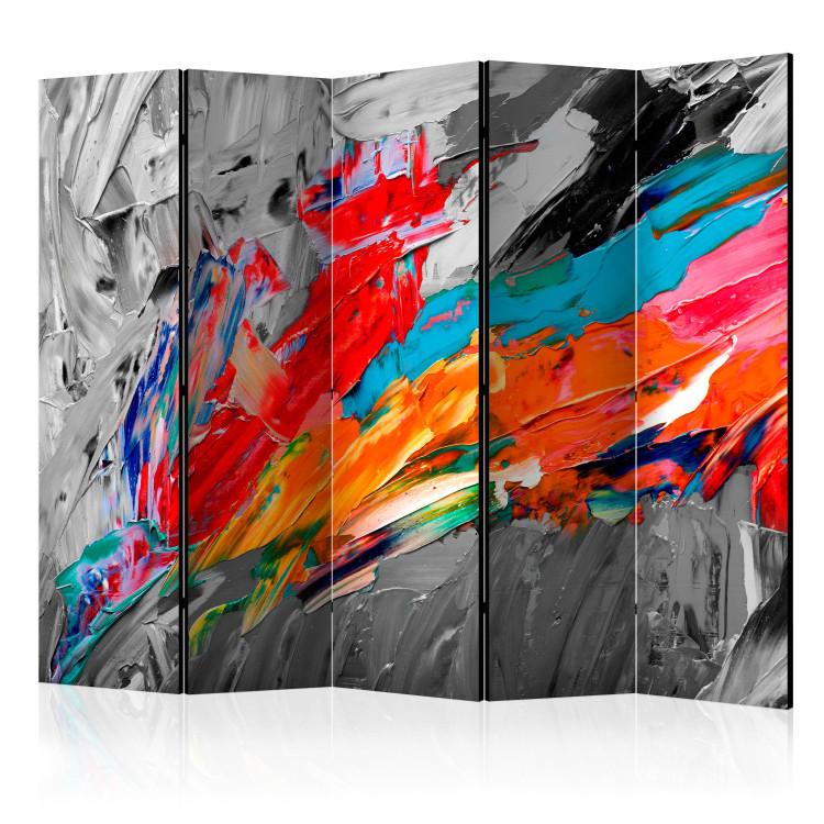 Room Divider Fiery Bird II (5-piece) - colorful abstraction on a background of gray