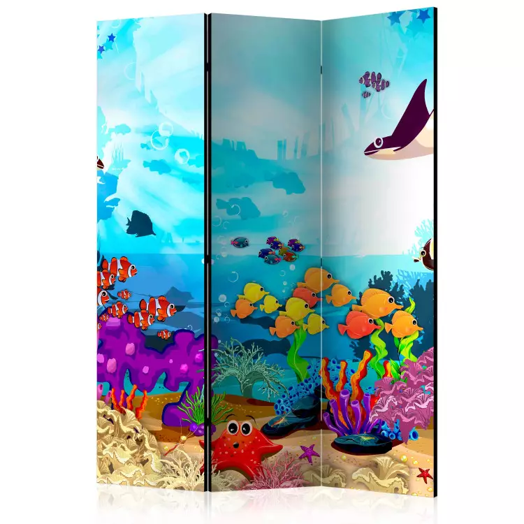 Room Divider Underwater Fun (3-piece) - colorful fish and plants on the seabed