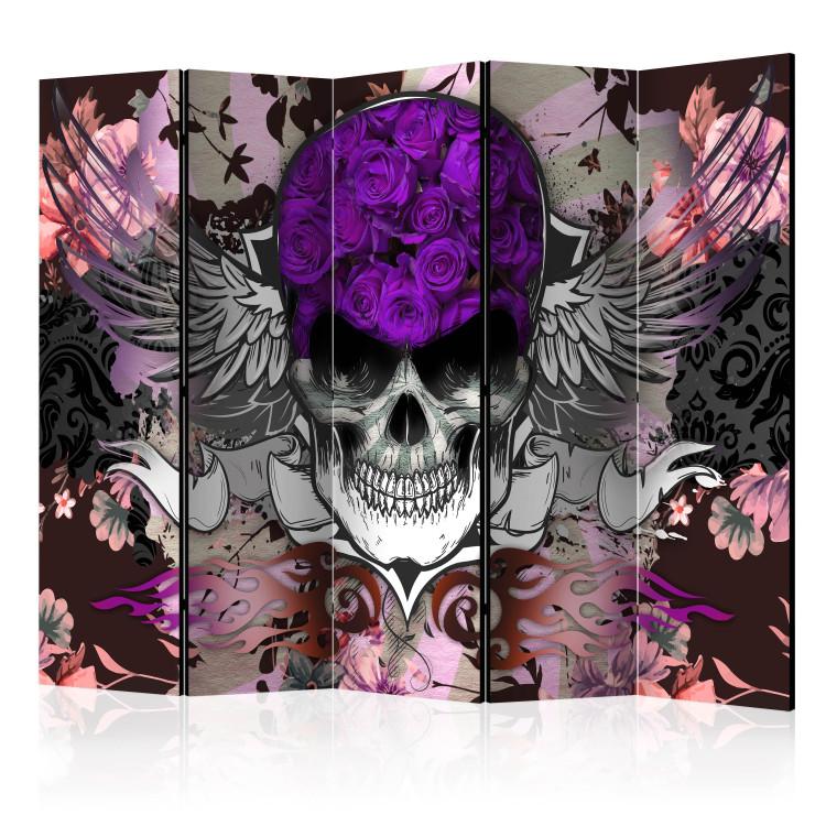 Room Divider Skull II (5-piece) - colorful composition with a floral touch