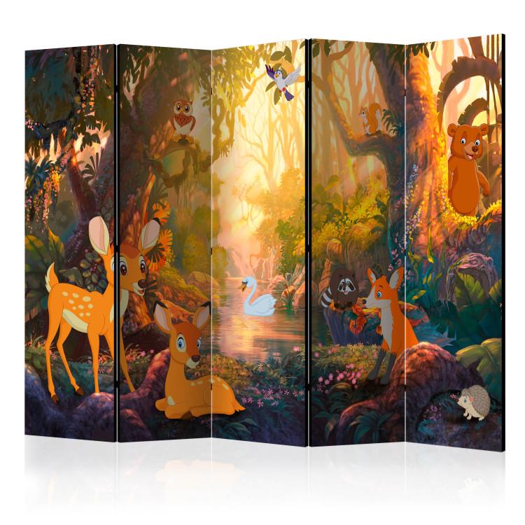Room Divider Animals in the Forest II (5-piece) - colorful fantasy for children