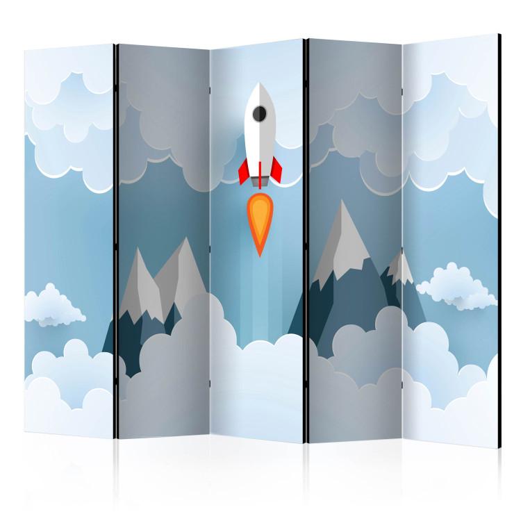 Room Divider Rocket in the Clouds II (5-piece) - celestial landscape for children
