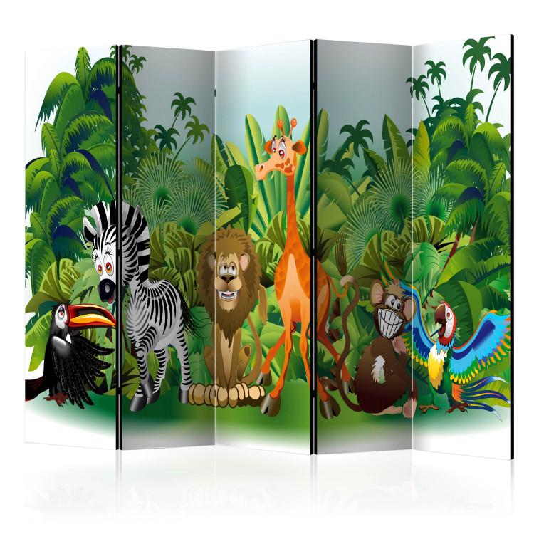 Room Divider Jungle Animals II (5-piece) - colorful landscape for children