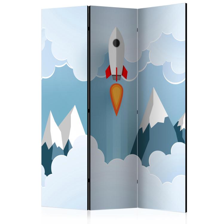 Room Divider Rocket in the Clouds (3-piece) - celestial landscape for children