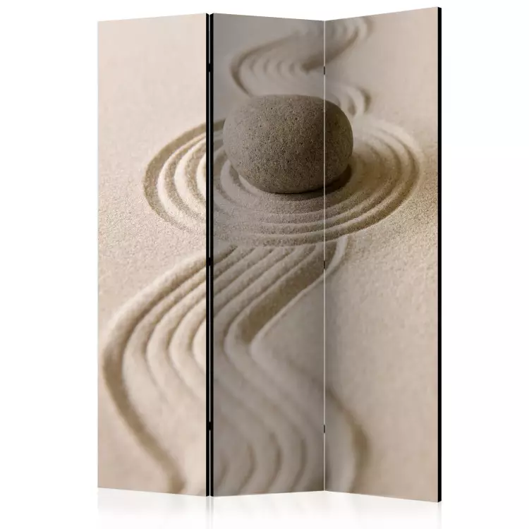 Room Divider Zen: Balance (3-piece) - warm composition with stone on sand