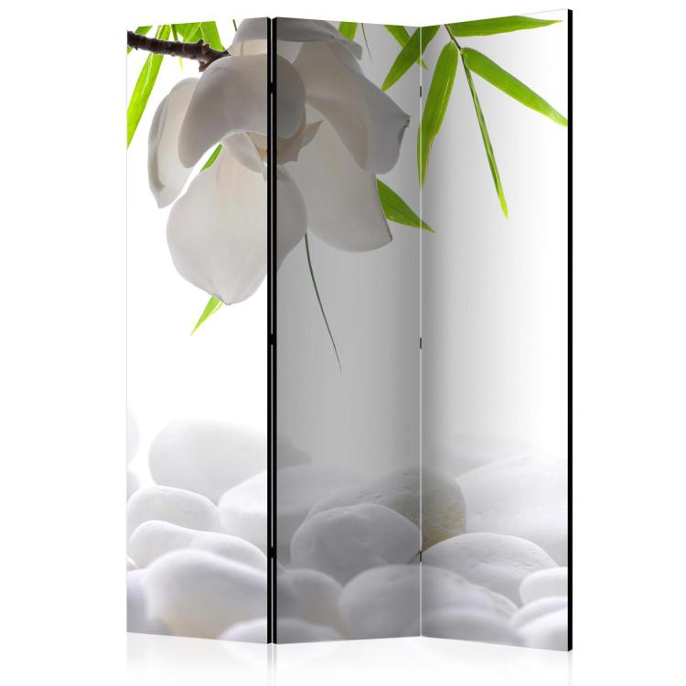 Room Divider Lake of Silence (3-piece) - white stones and nature in zen style