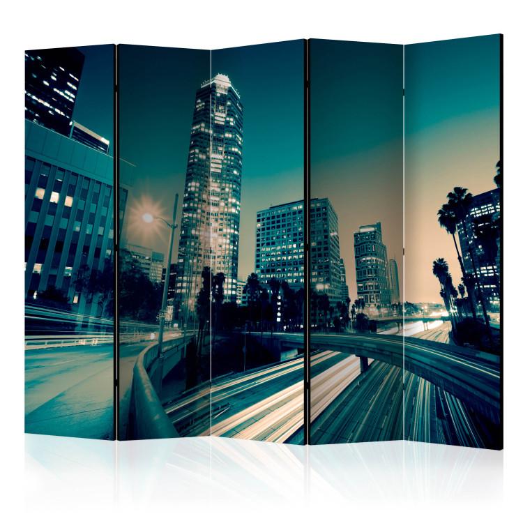 Room Divider Los Angeles Streets at Night II (5-piece) - skyscrapers of a big city