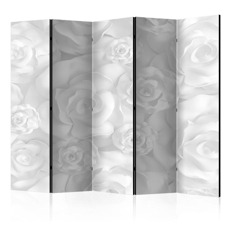 Room Divider Plaster Flowers II (5-piece) - composition in snowy white bouquet of roses