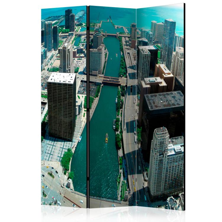 Room Divider Chicago Architecture (3-piece) - big city and ocean from a bird's eye view