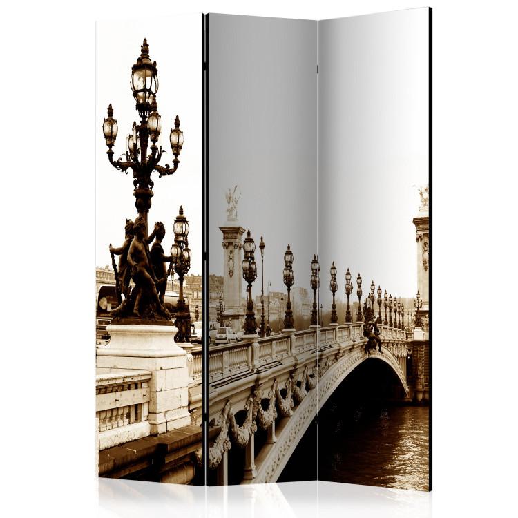 Room Divider Alexandre III Bridge in Paris (3-piece) - sepia-toned architecture