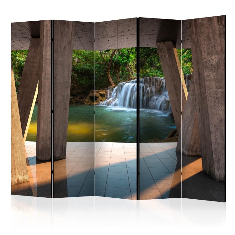 Room Divider Landscape of Modernity II (5-piece) - architecture and waterfall