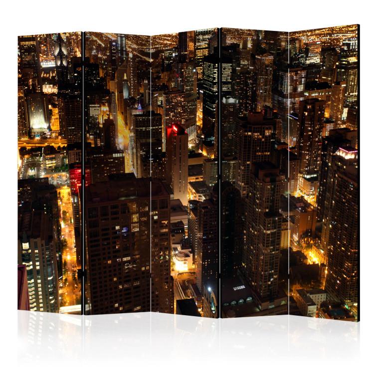Room Divider City at Night - Chicago II (5-piece) - bird's eye view of buildings