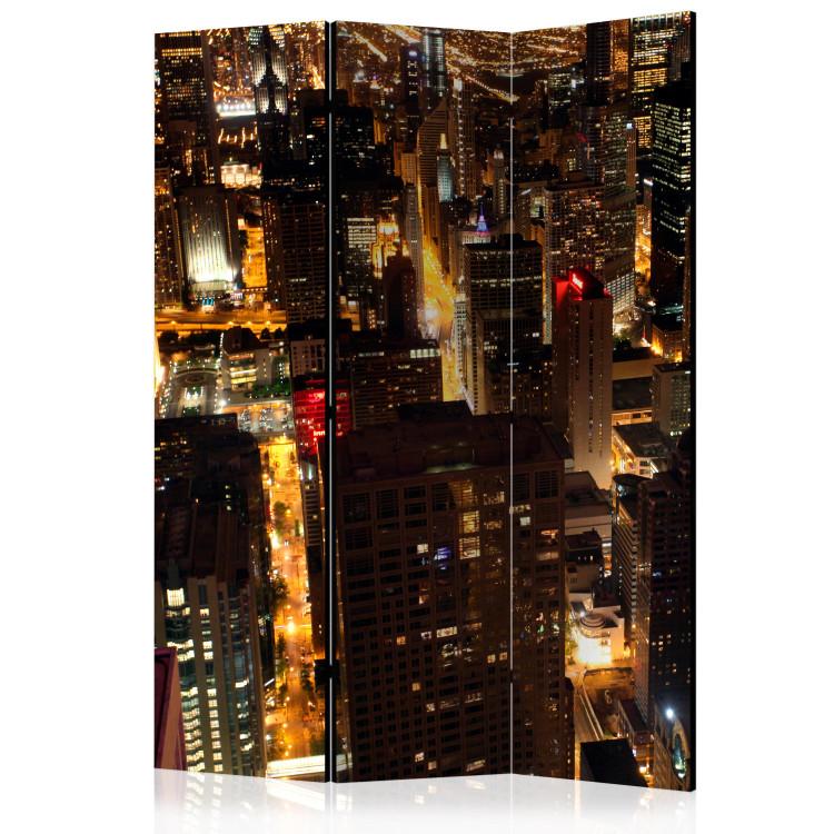 Room Divider City at Night - Chicago (3-piece) - urban architecture after dark