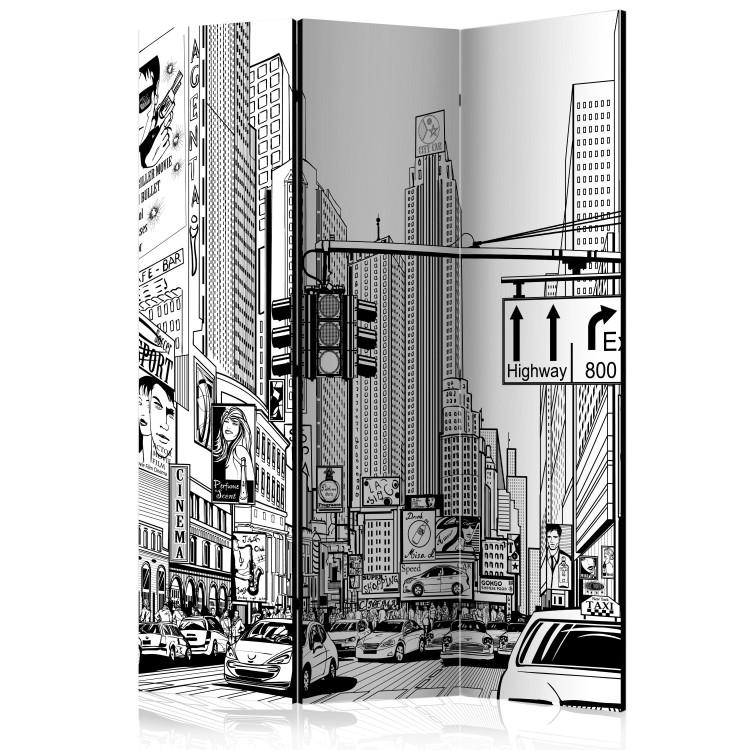 Room Divider On the Streets of New York (3-piece) - black and white architecture