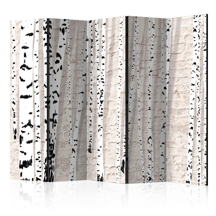 Room Divider Birch Grove II (5-piece) - light collage full of black and white trees