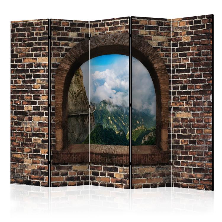 Room Divider Stone Window: Mountains II (5-piece) - landscape of steep rocks and clouds