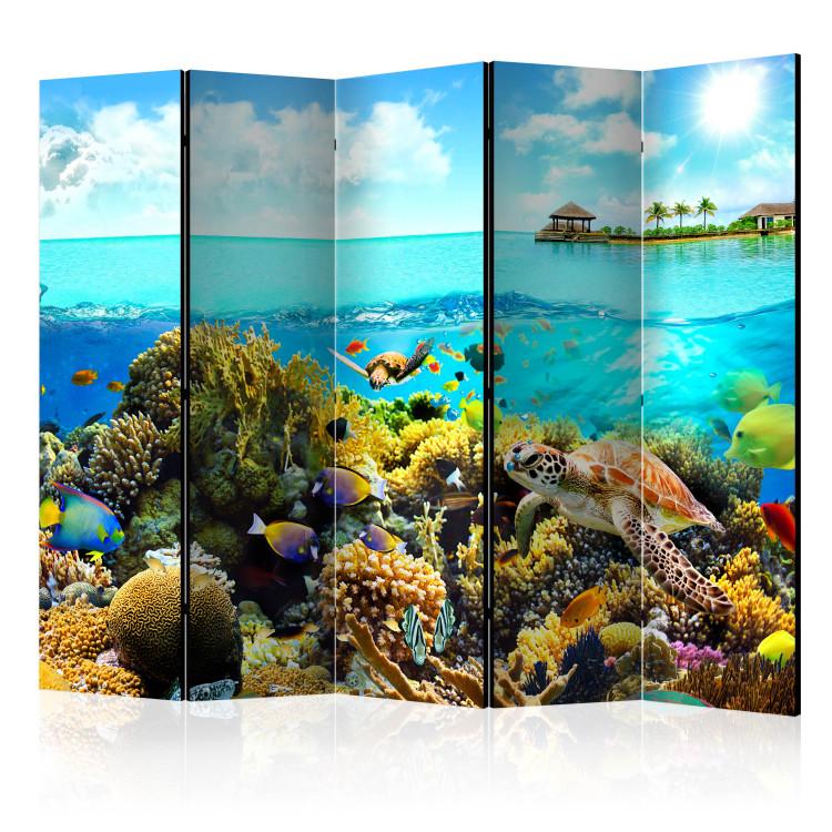 Room Divider Heavenly Maldives II (5-piece) - colorful fish and turtles against an ocean backdrop