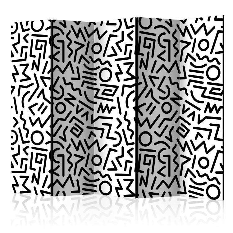 Room Divider Black and White Maze II (5-piece) - composition in black stripes