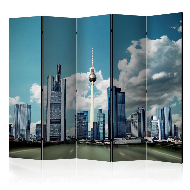 Room Divider Berlin II (5-piece) - city architecture in cool colors