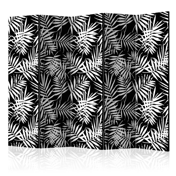 Room Divider Black and White Jungle II (5-piece) - dark background in tropical motif