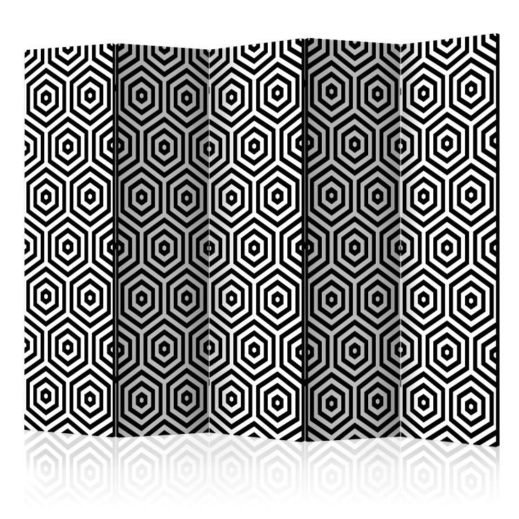 Room Divider Black and White Hypnosis II (5-piece) - composition in geometric pattern