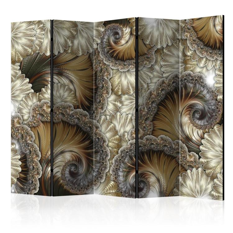 Room Divider Golden Fans II (5-piece) - abstraction in baroque ornaments