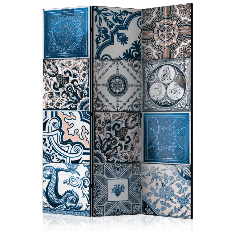 Room Divider Blue Arabesque (3-piece) - ethnic mosaic in retro ornaments